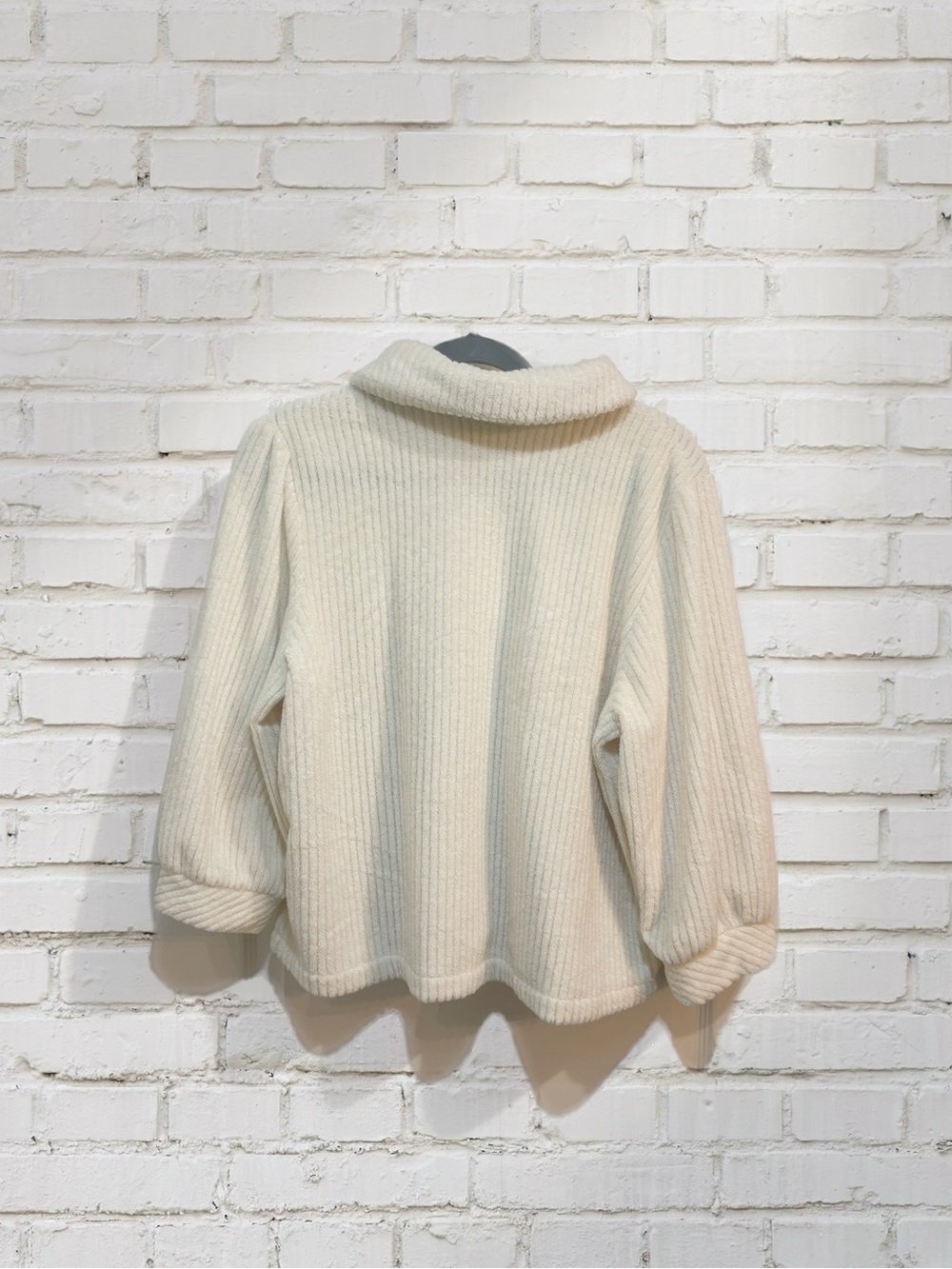 Y2K Cream Chenille Ribbed Button-Up Cardigan - Picture 2 of 3